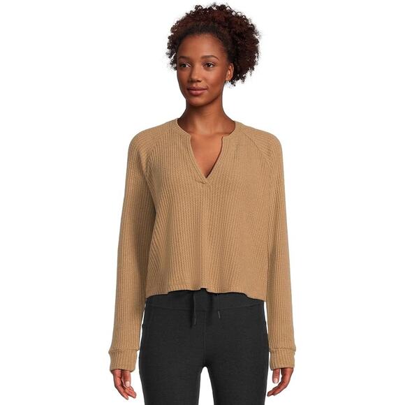 Beyond Yoga Women's free style pullover in toffee tan deep v knit top Size XL - Picture 1 of 5